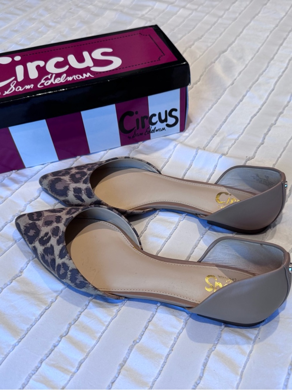 Circus by Sam Edelman Leopard Print and Taupe D'Orsay Flats